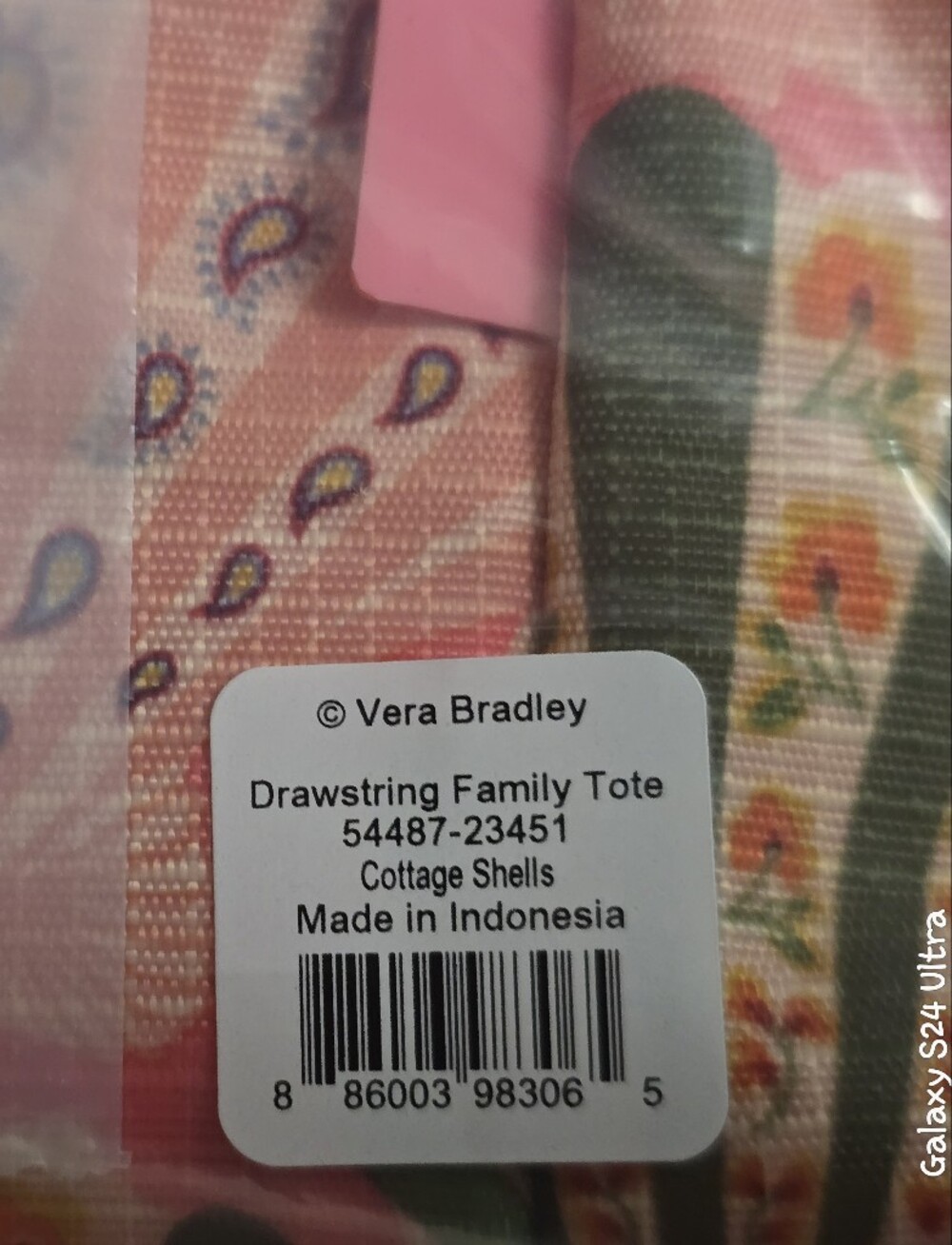 Vera Bradley Drawstring Family Tote In Cottage Shells Decor NWT - Picture 7 of 10